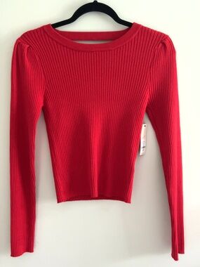 Francesca's Collections Red Ribbed Long-Sleeve Top